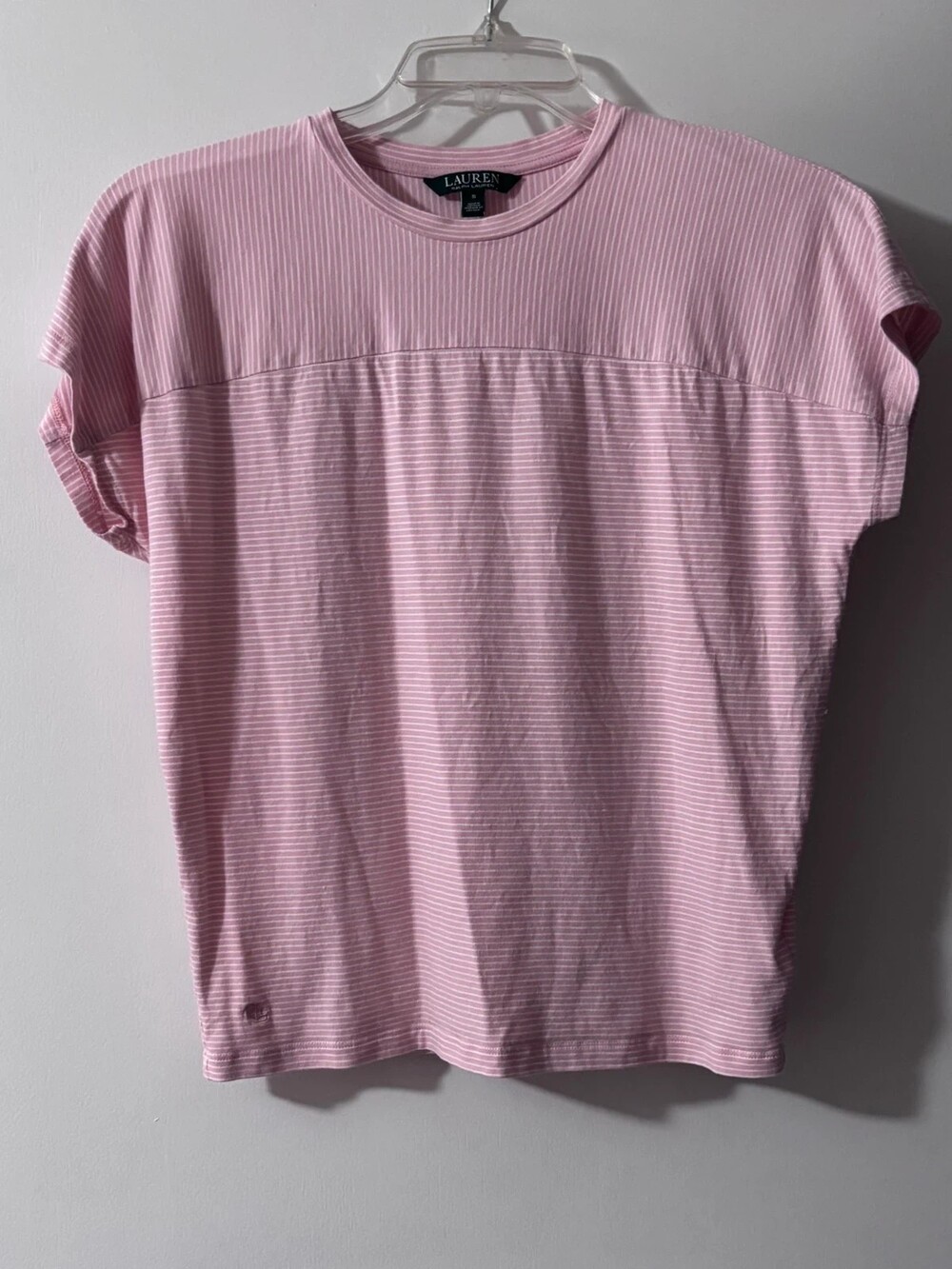 Lauren Ralph Lauren Pink White Pinstripe Cap Sleeve Top - Size Small